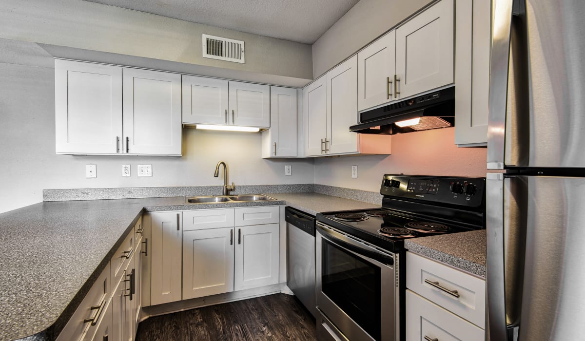 Upscale apartment kitchen at Latitude 2976 in Houston, Texas