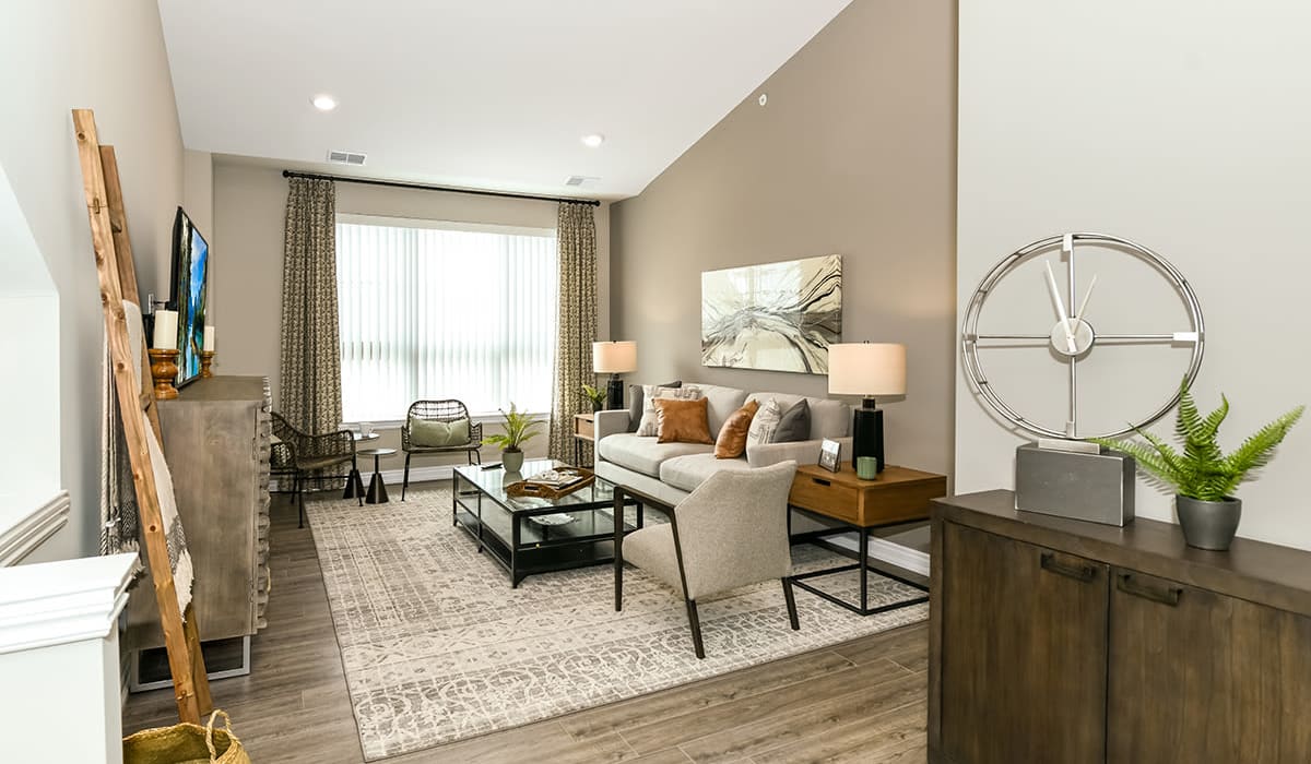 Luxurious living room at Encore at Manchester in Novi, Michigan