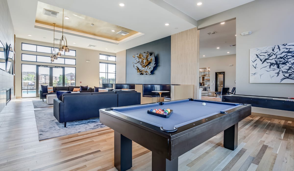 CLubhouse with billiards table at The Wright Apartments in Centennial, Colorado