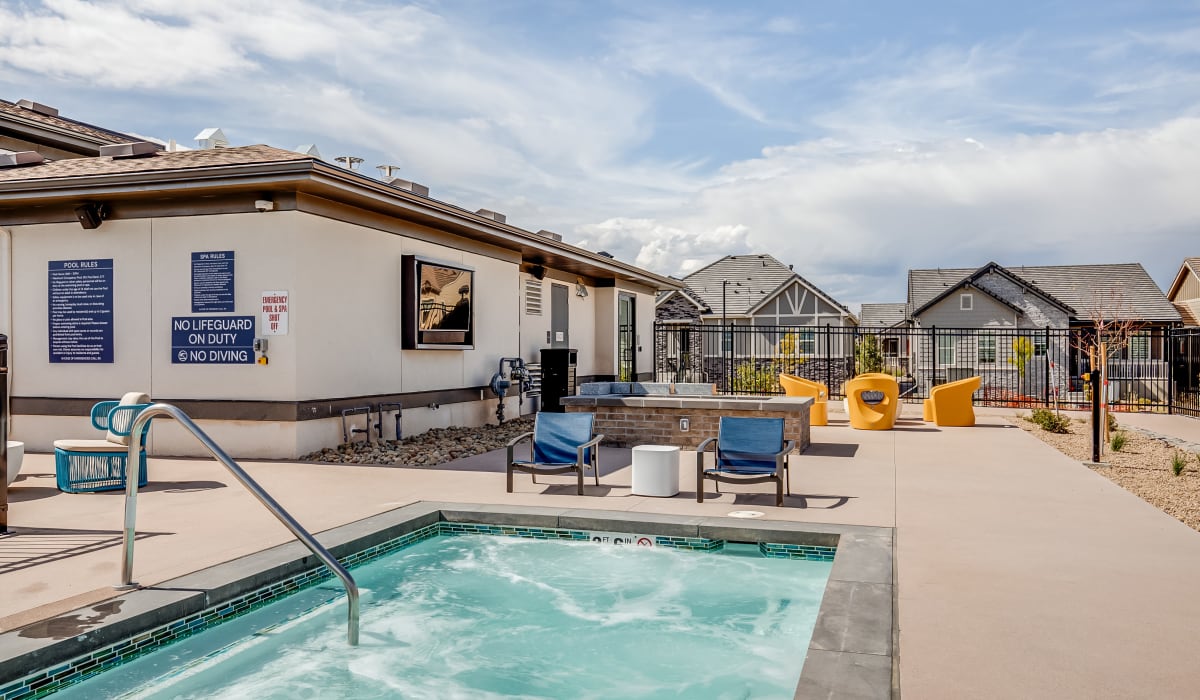Hot tub with seating at The Wright Apartments in Centennial, Colorado