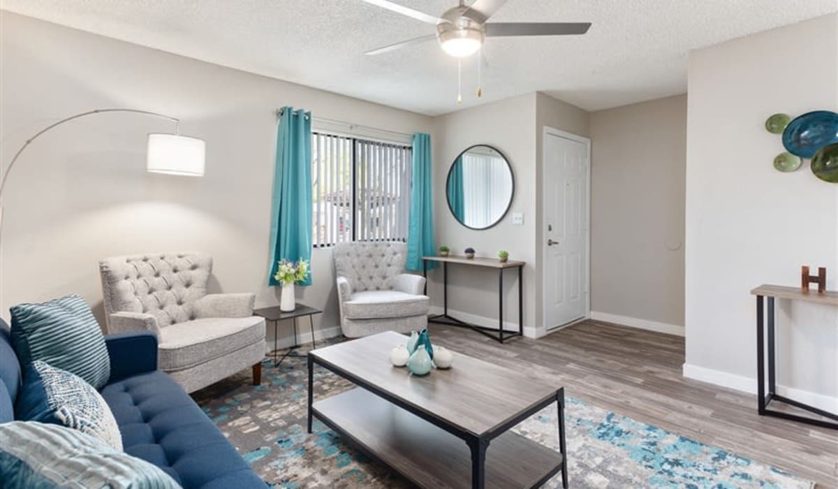 Modern living room at 1408 Casitas at Palm Valley in Avondale, Arizona