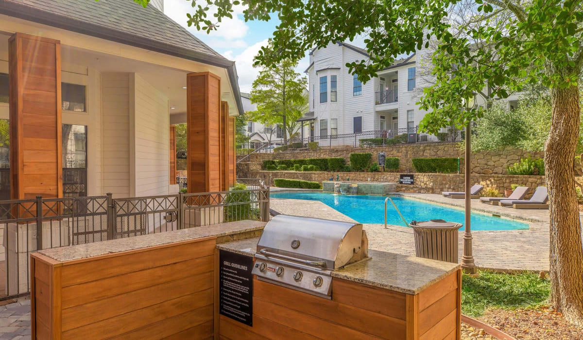 Outdoor grill station near our swimming pool at Devi at Valley Ranch in Irving, Texas