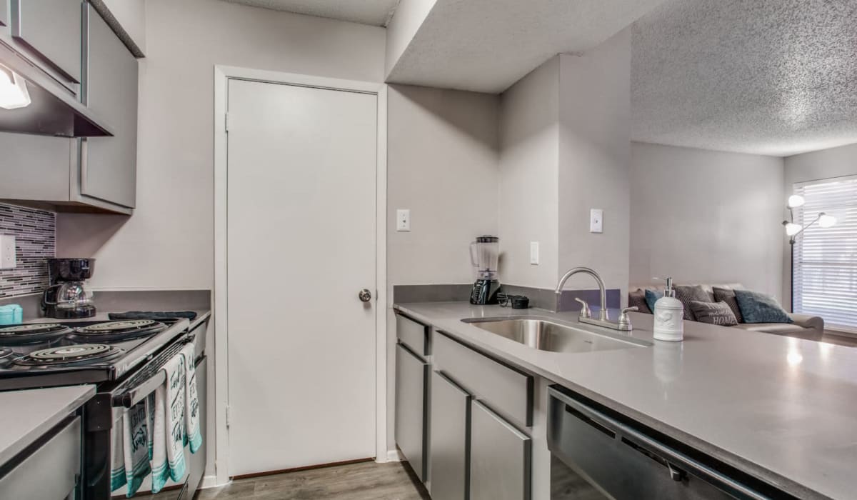 Kitchen with nice amenities at Athena Apartment Homes in Benbrook, Texas