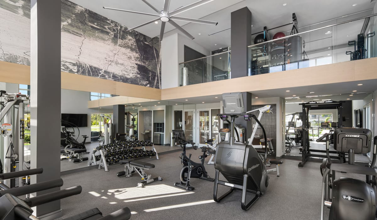 Resident gym with a second floor at Azora at Cypress Ranch in Lutz, Florida
