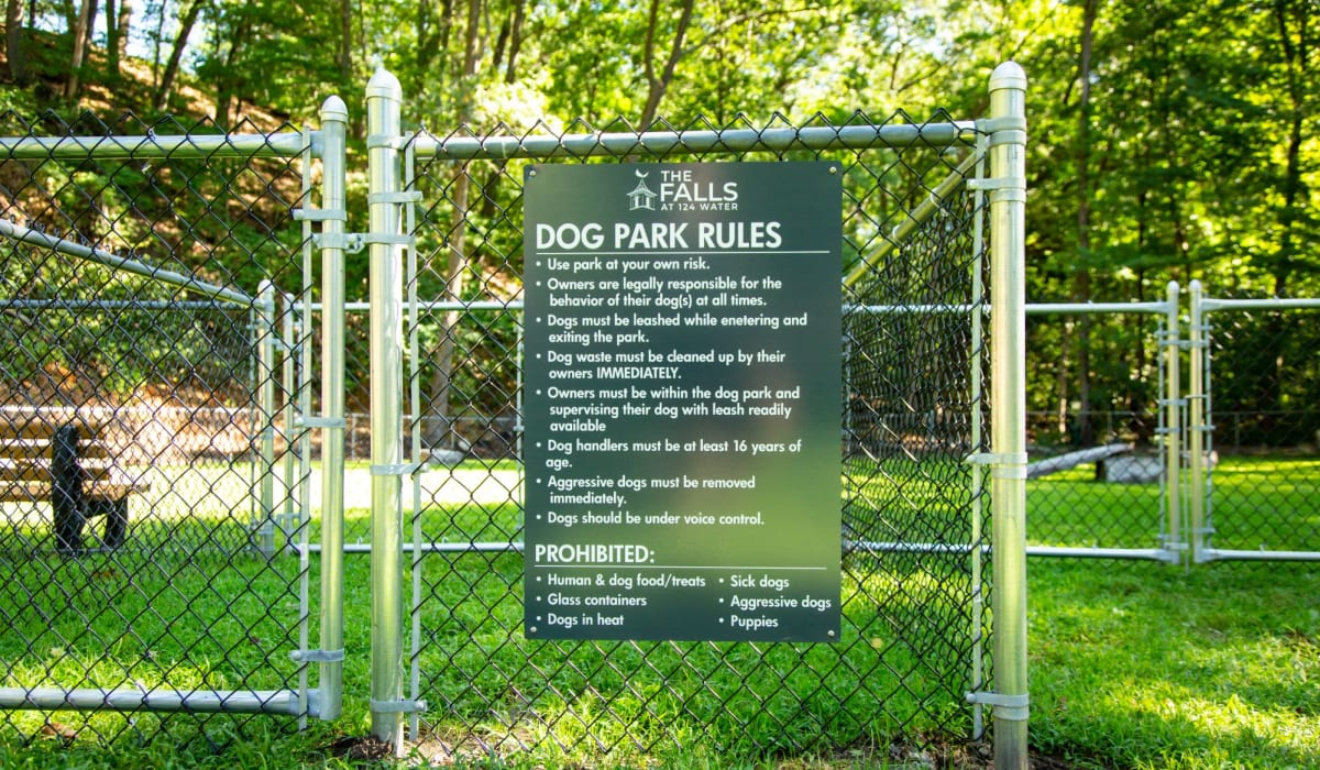 Dog park at The Falls at 124 Water in Leominster, Massachusetts