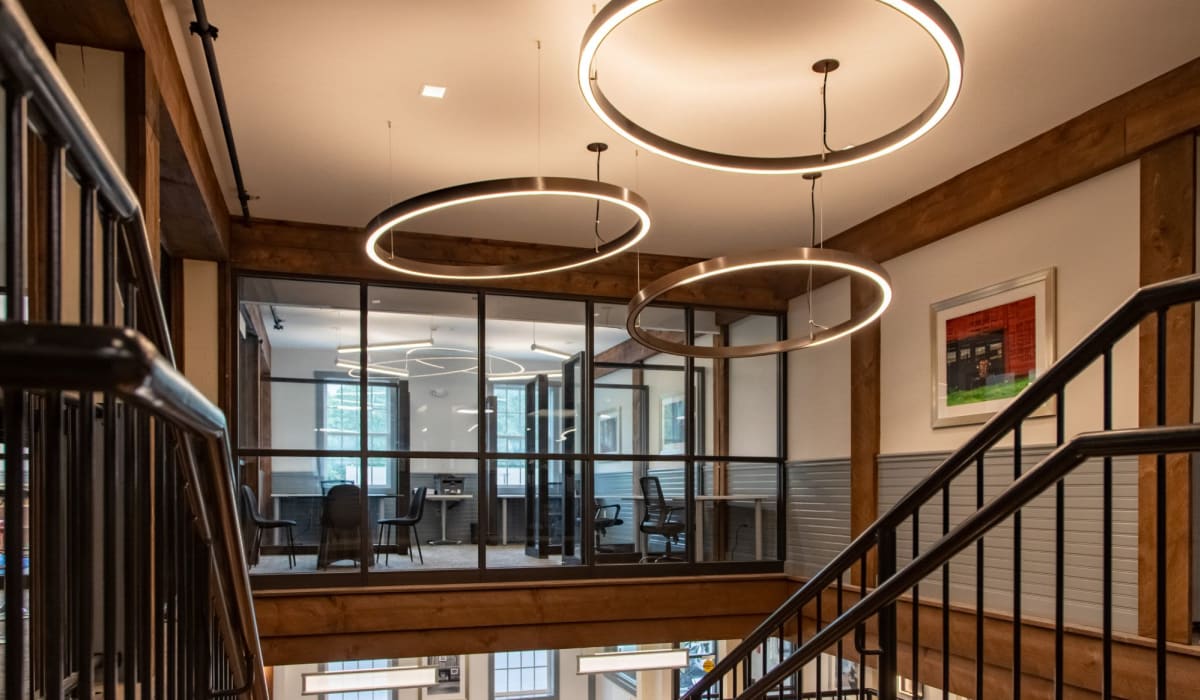 Modern lighting at The Falls at 124 Water in Leominster, Massachusetts