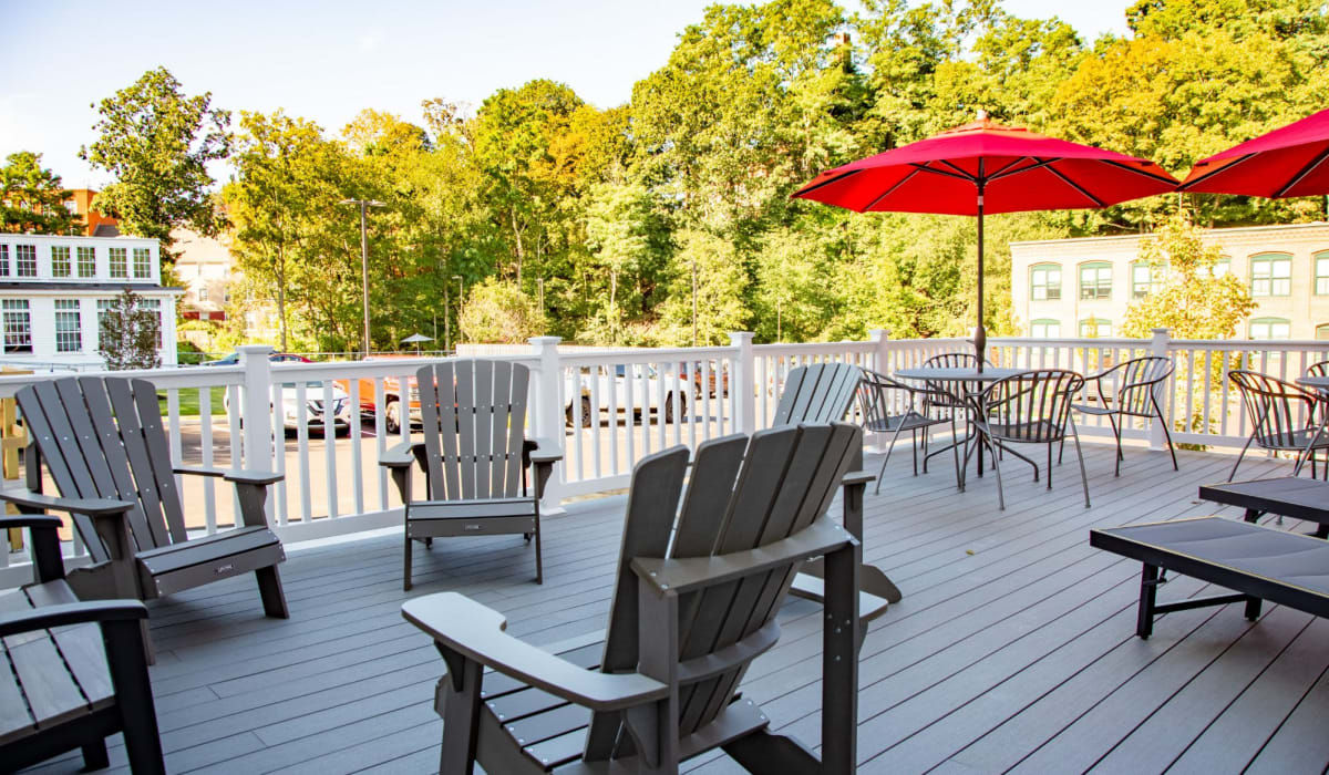 Deck with chairs at The Falls at 124 Water in Leominster, Massachusetts