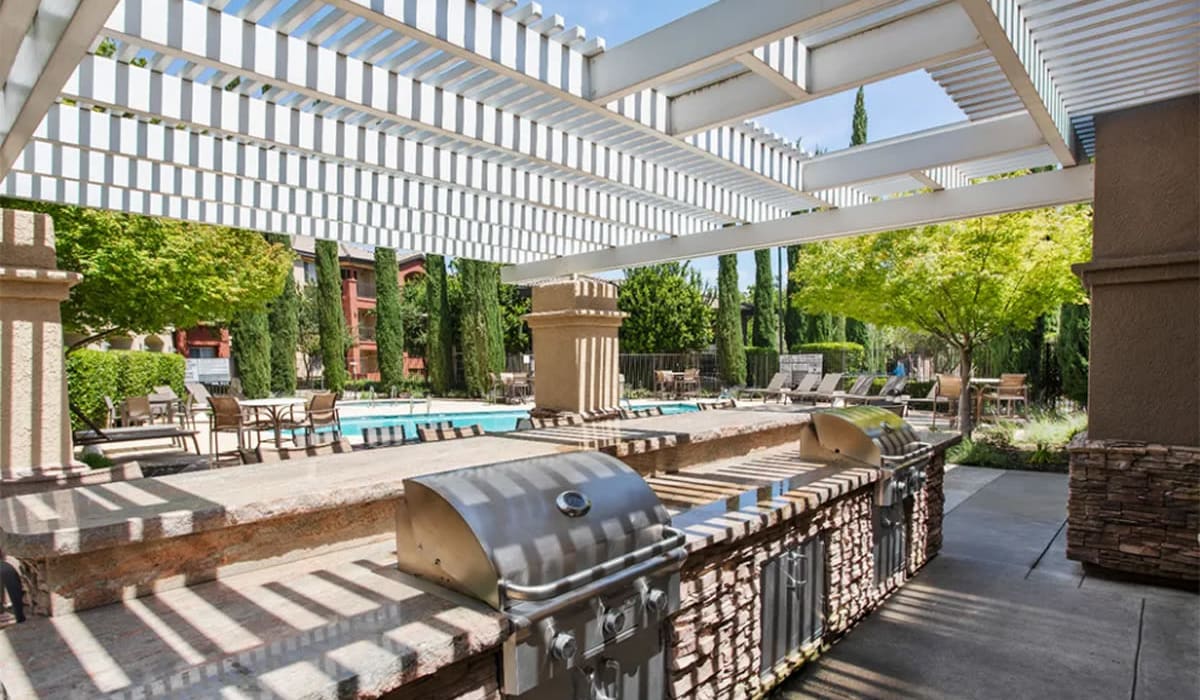 Gas grill and outdoor kitchen at Villagio Luxury Apartments in Sacramento, California