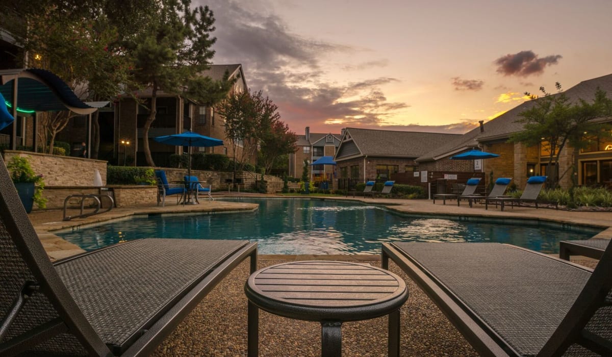 Pool at sunset at Overlook at Bear Creek in Euless, Texas