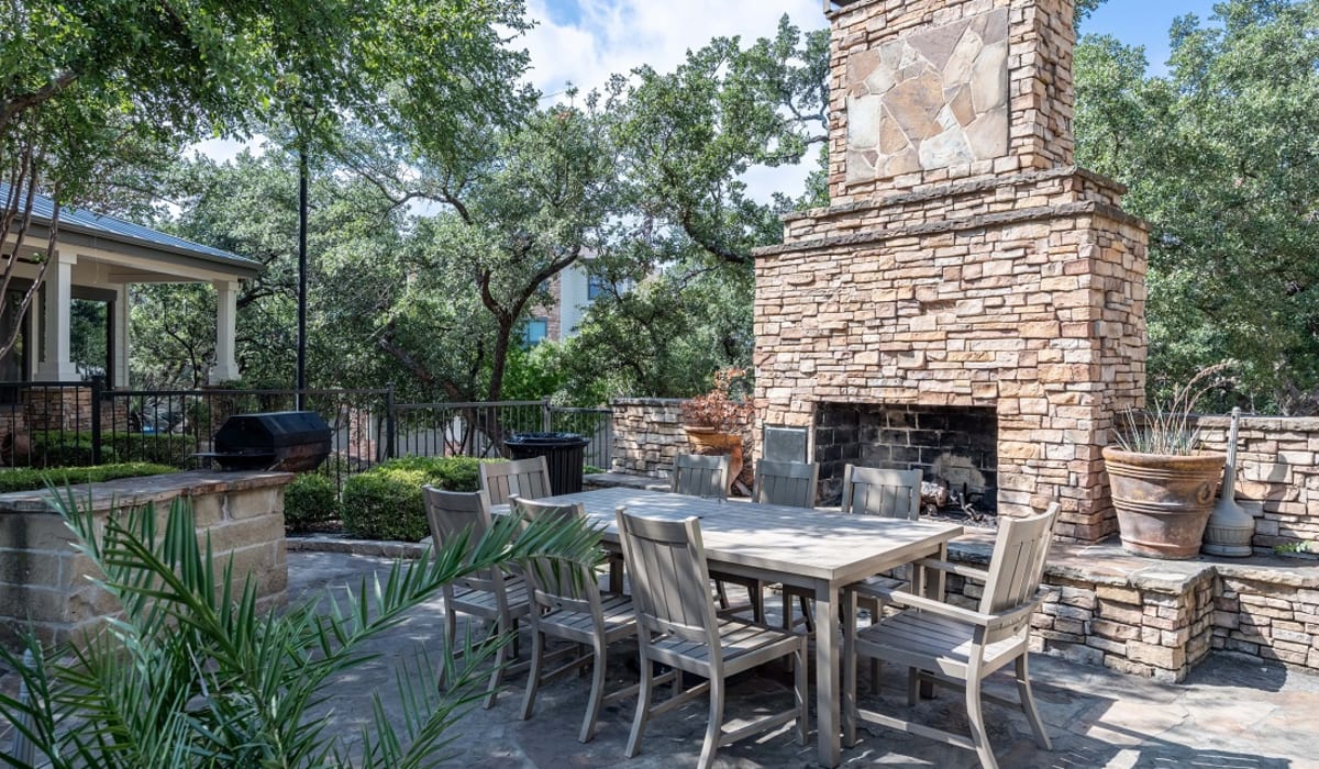 Big outdoor fireplace at Hilltop at Shavano in San Antonio, Texas