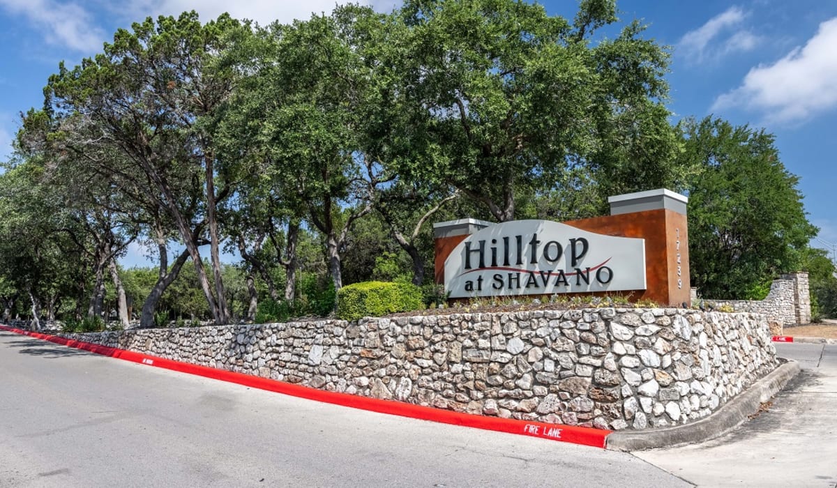 Entrance sign at Hilltop at Shavano in San Antonio, Texas