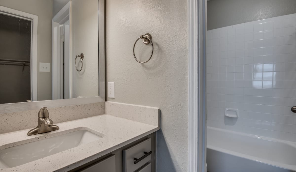 Bathroom at Hawke Apartment Homes in Irving, Texas