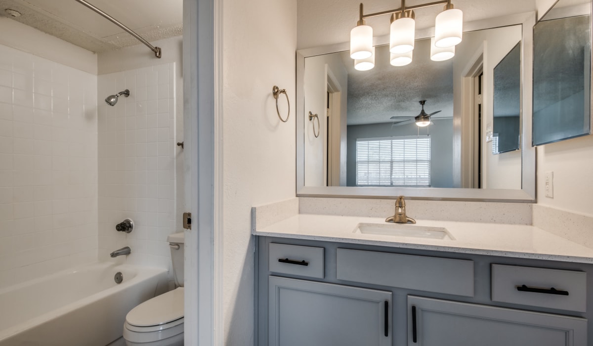 Nice bathroom at Hawke Apartment Homes in Irving, Texas