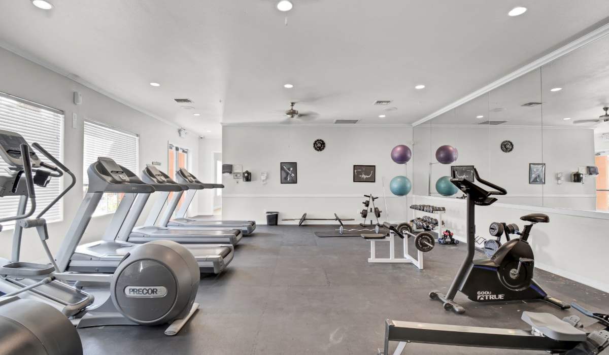 Fitness center with white walls at La Serena at Toscana in Phoenix, Arizona