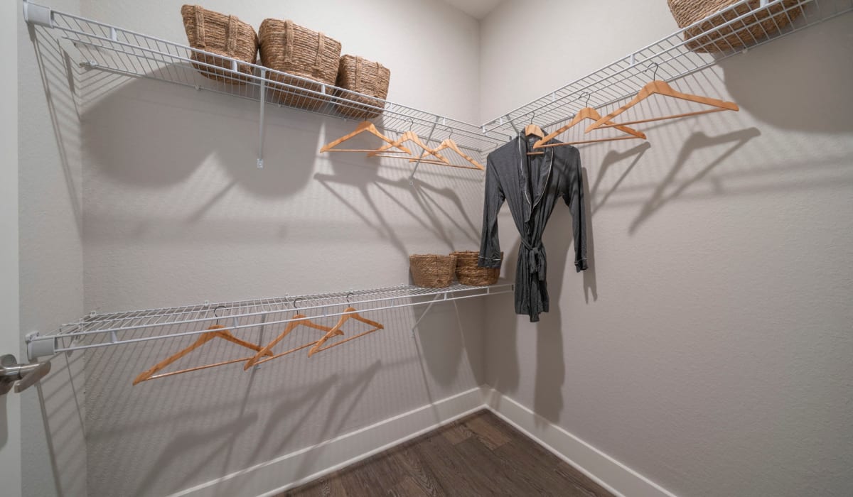 Shelving in a walk-in closet in an apartment at Sentosa Riverview in Riverview, Florida