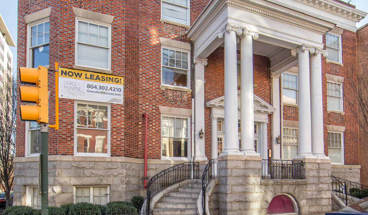 Signage outside of Grace and Monroe Apartments in Richmond, Virginia