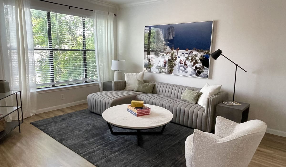 A furnished apartment living room at Legends Lakeline in Austin, Texas
