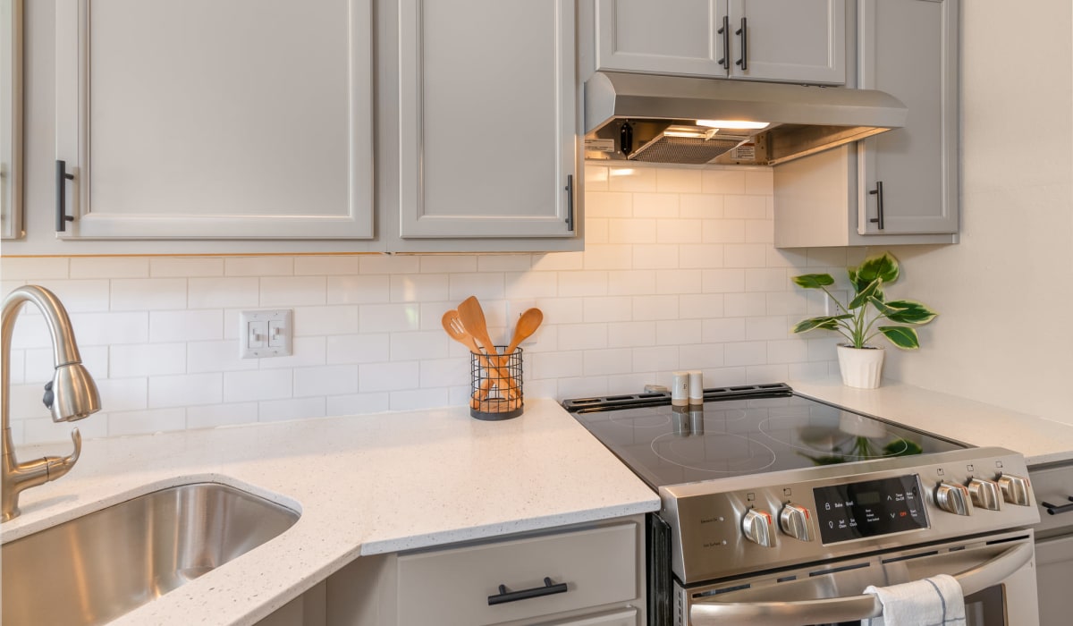 Mordern Kitchen with stainless steel appliances at Knowlton Apartment Homes in Mesquite, Texas