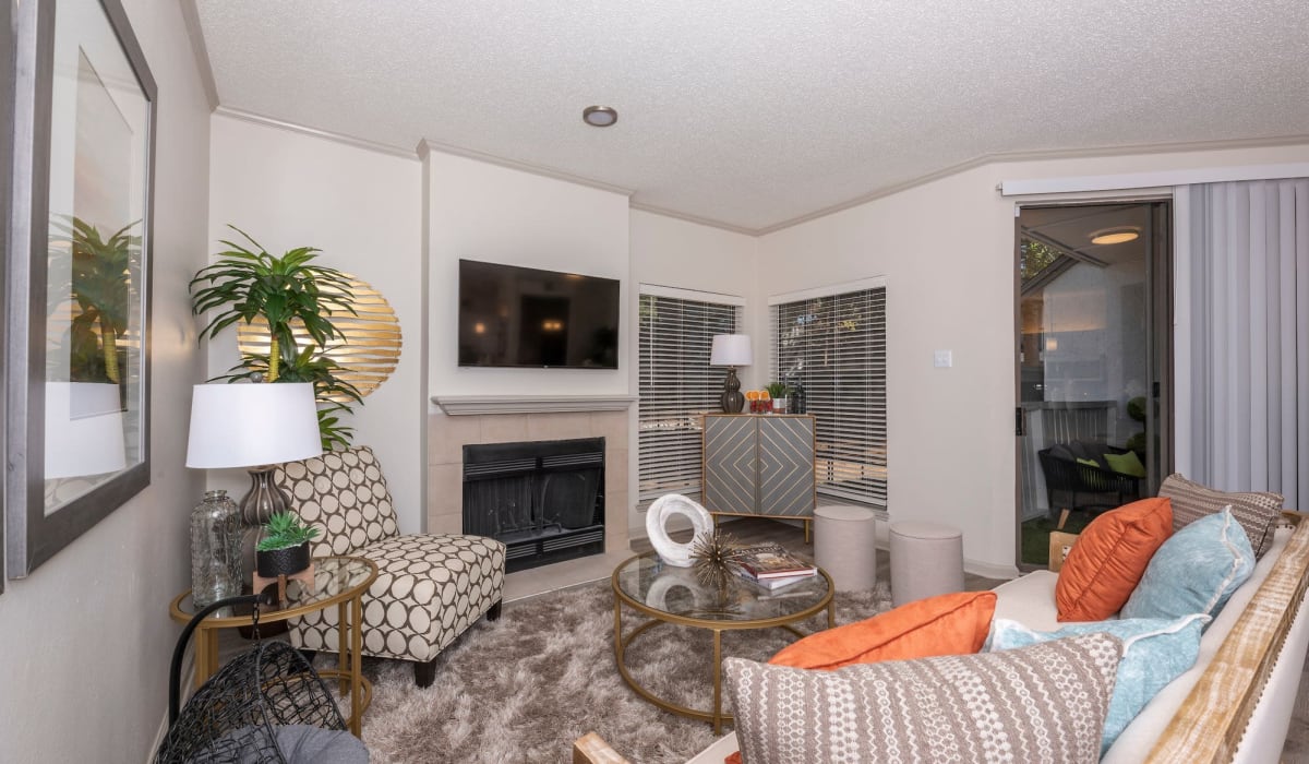 Living room area at Gardens of Valley Ranch in Irving, Texas