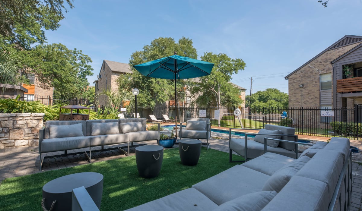 Community seating outdoors at Grace Woods in Austin, Texas