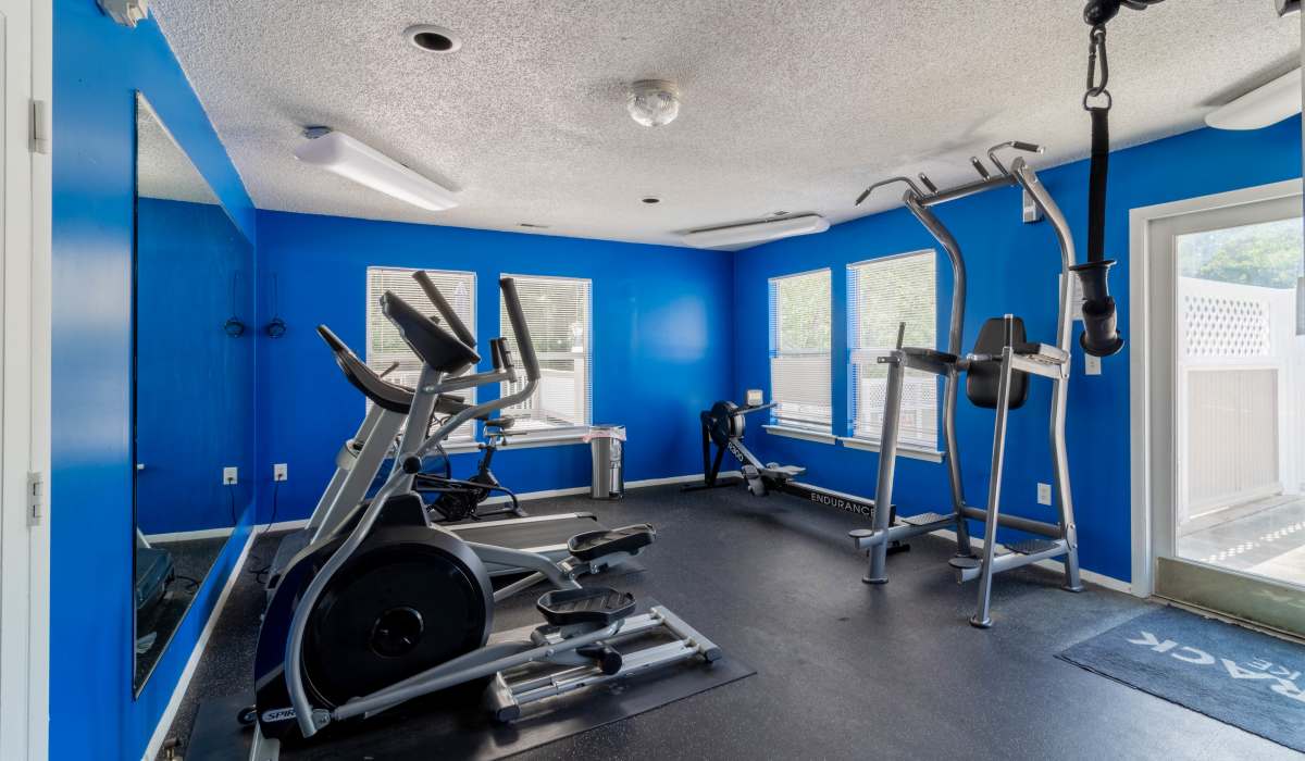 Cardio machines in fitness center at Tamarack on the Lake in Fayetteville, North Carolina