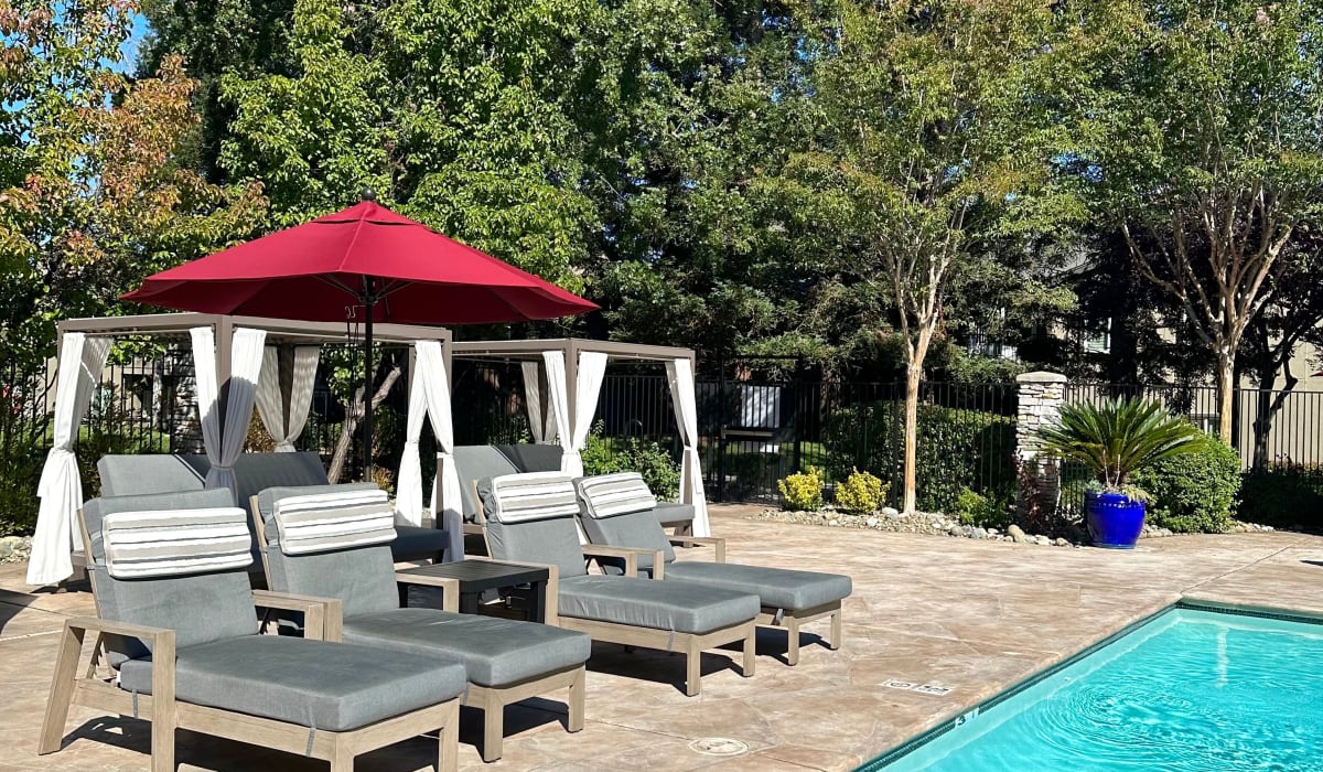 Lounge chairs by the pool at The Preserve at Creekside in Roseville, California