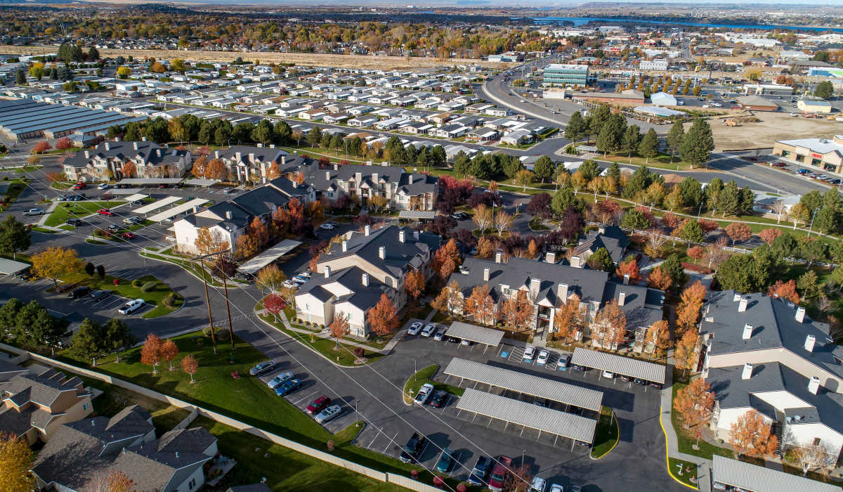 Top down view of the neighboorhood at La Serena at Hansen Park in Kennewick, Washington