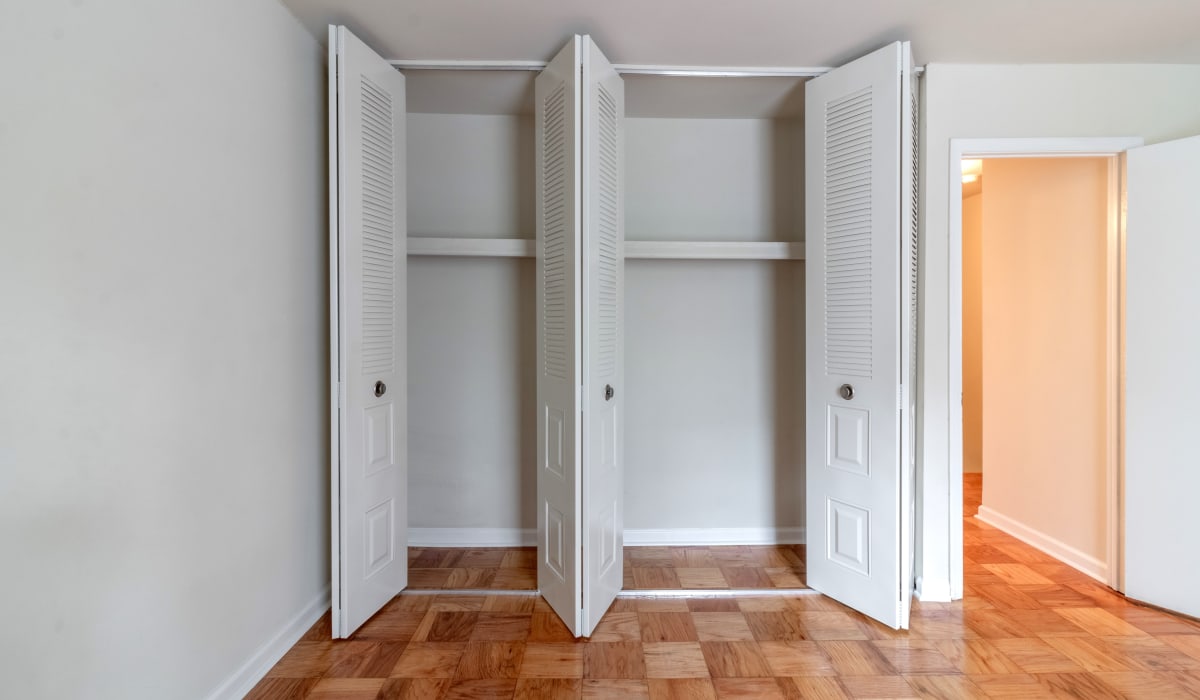 double door bedroom closet at Old Bridge Apartments in Richmond, Virginia