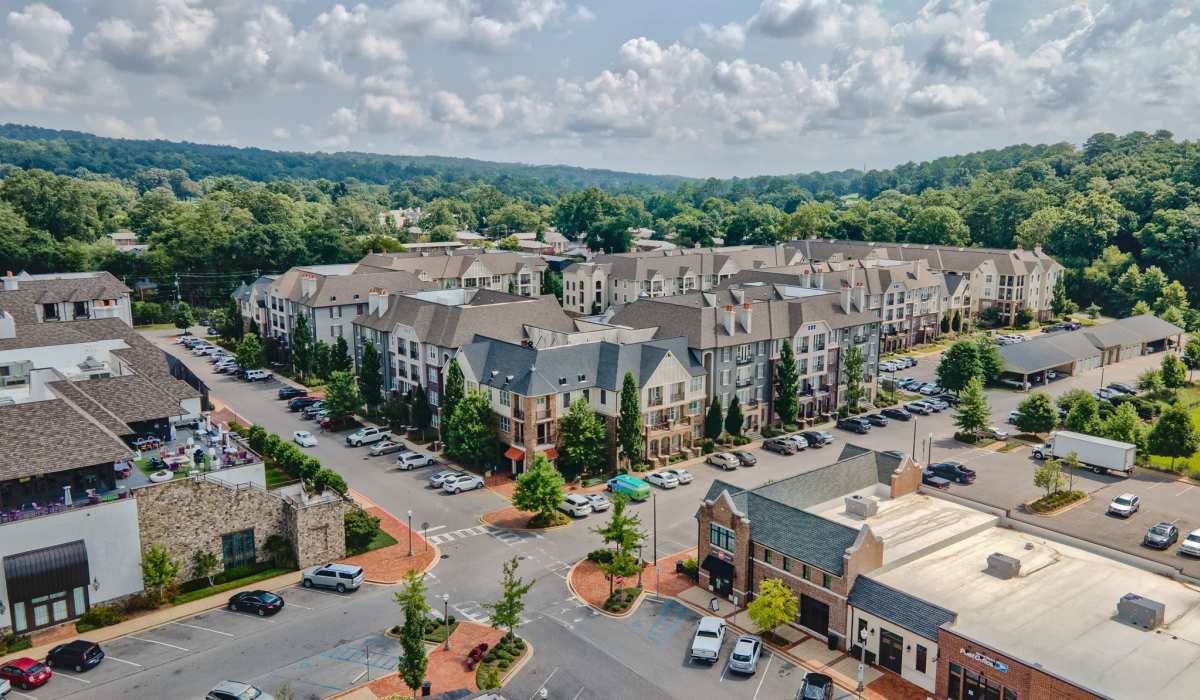 Overhead view of Lane Parke Apartments in Mountain Brook, Alabama