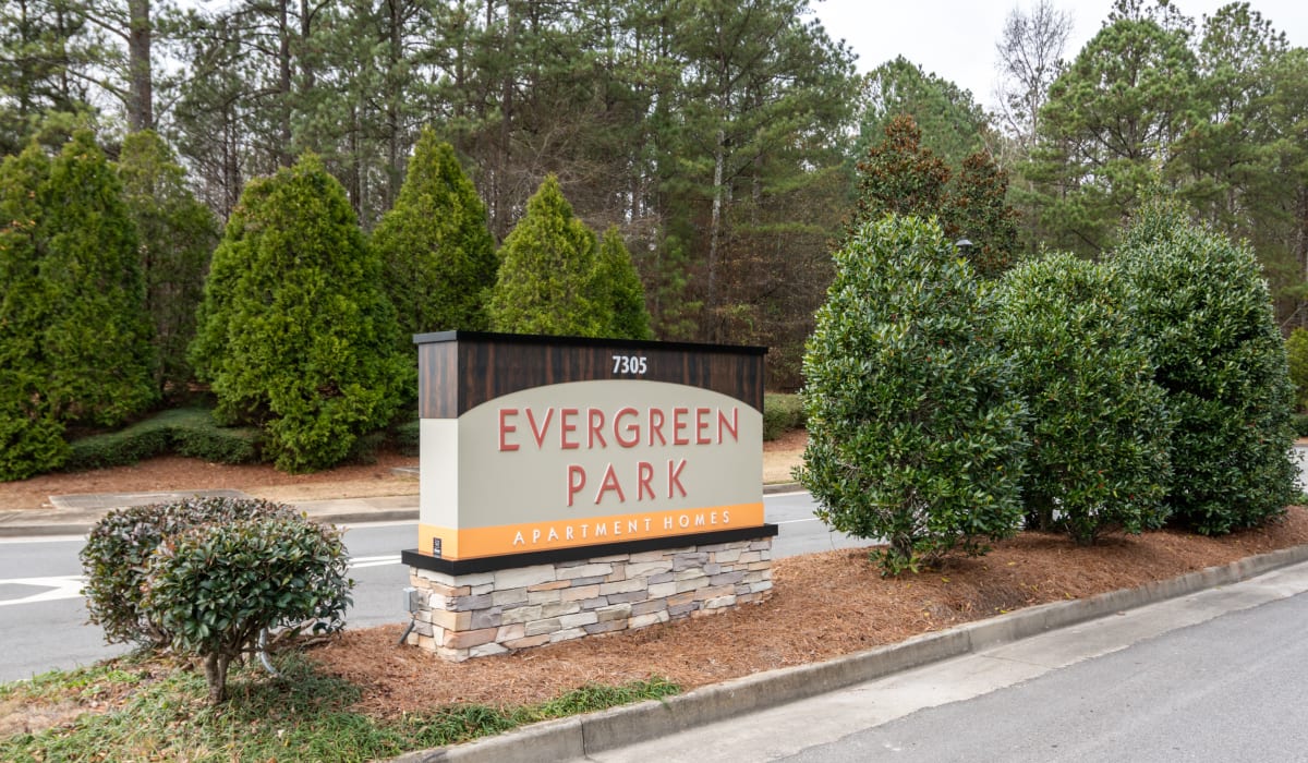 Entrance sign at Evergreen Park in Fairburn, Georgia