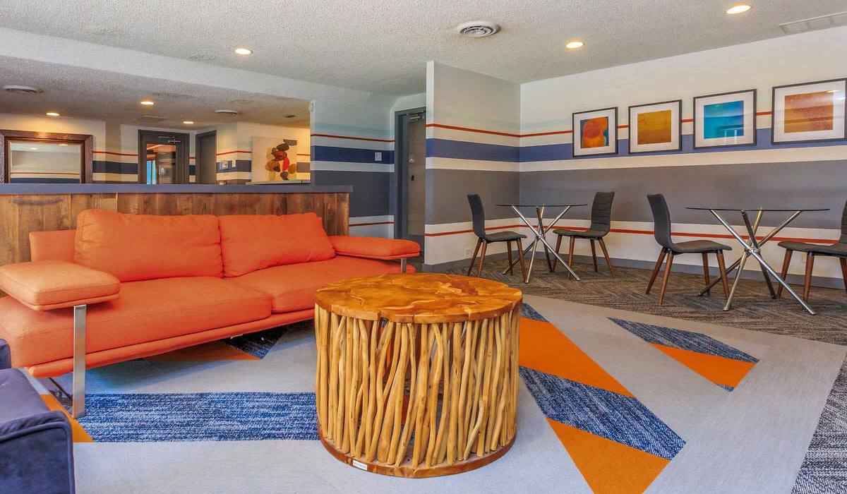 Seating in the clubhouse at The Pearl at Midtown in Dallas, Texas