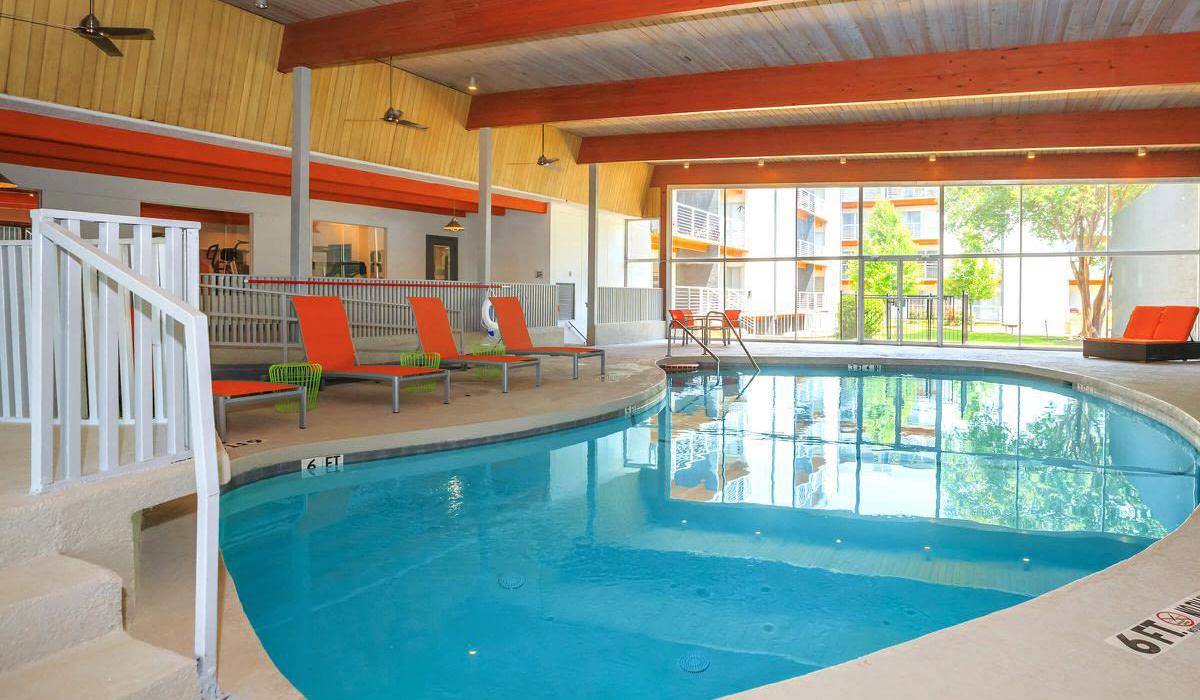 Indoor swimming pool at The Pearl at Midtown in Dallas, Texas