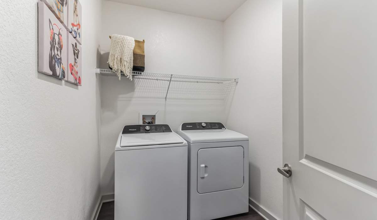In-home washer and dryer in a model home at Seaton Preserve in Jacksonville, Florida