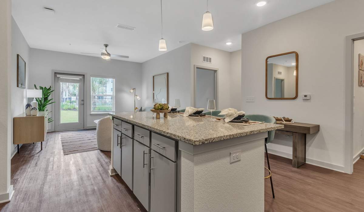 Kitchen and living room at Seaton Preserve in Jacksonville, Florida