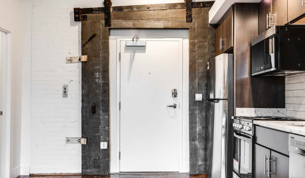 The door into an apartment at Landmark at Marshall Broad in Richmond, Virginia
