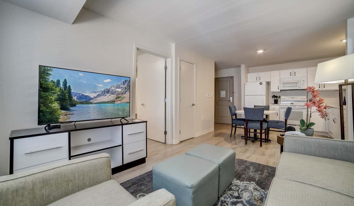 Living space with white accents Simplicity at the Rim in San Antonio, Texas
