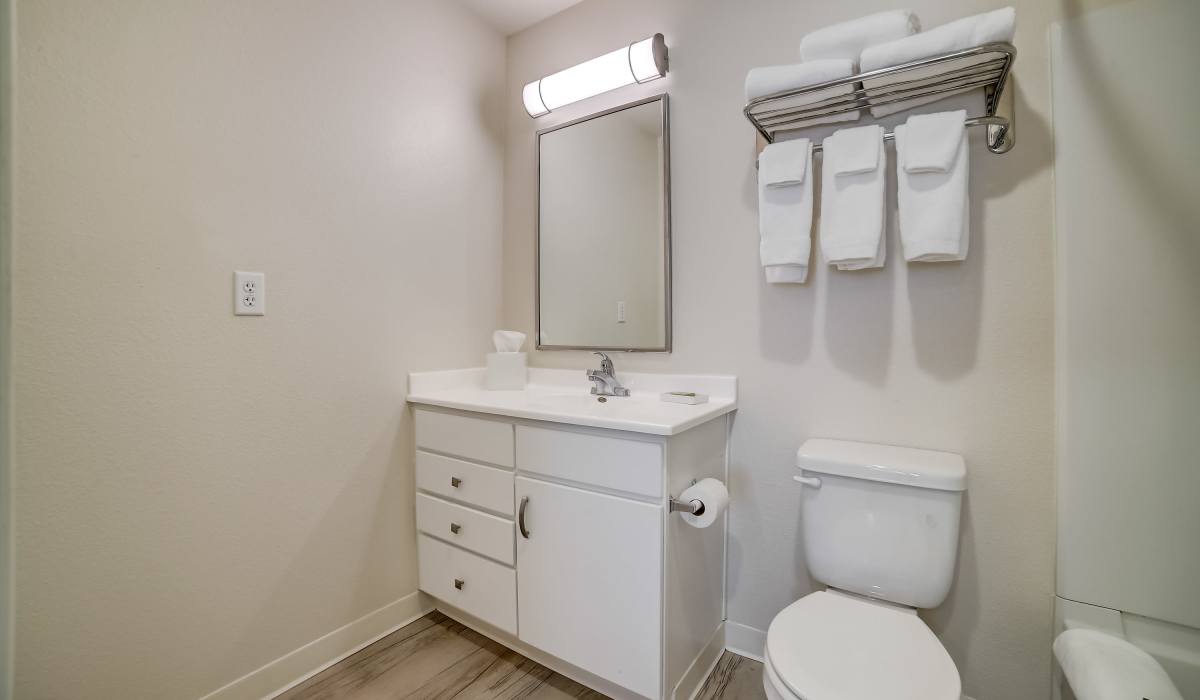 Bathroom with large vanity Simplicity at the Rim in San Antonio, Texas