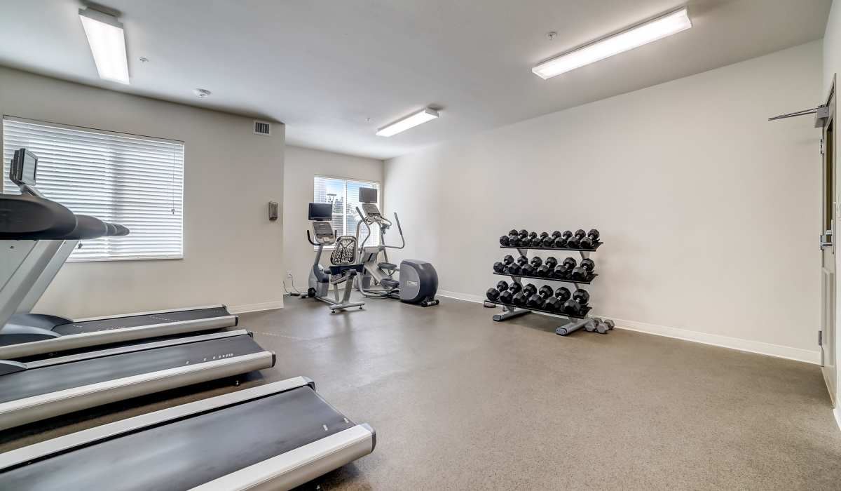 Fitness center with free-weights Simplicity at the Rim in San Antonio, Texas