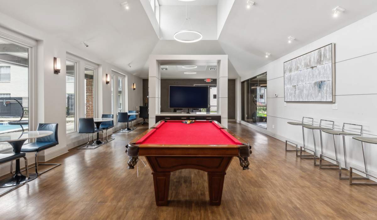 Clubhouse with pool table at Vintage at 18th Street in Houston, Texas