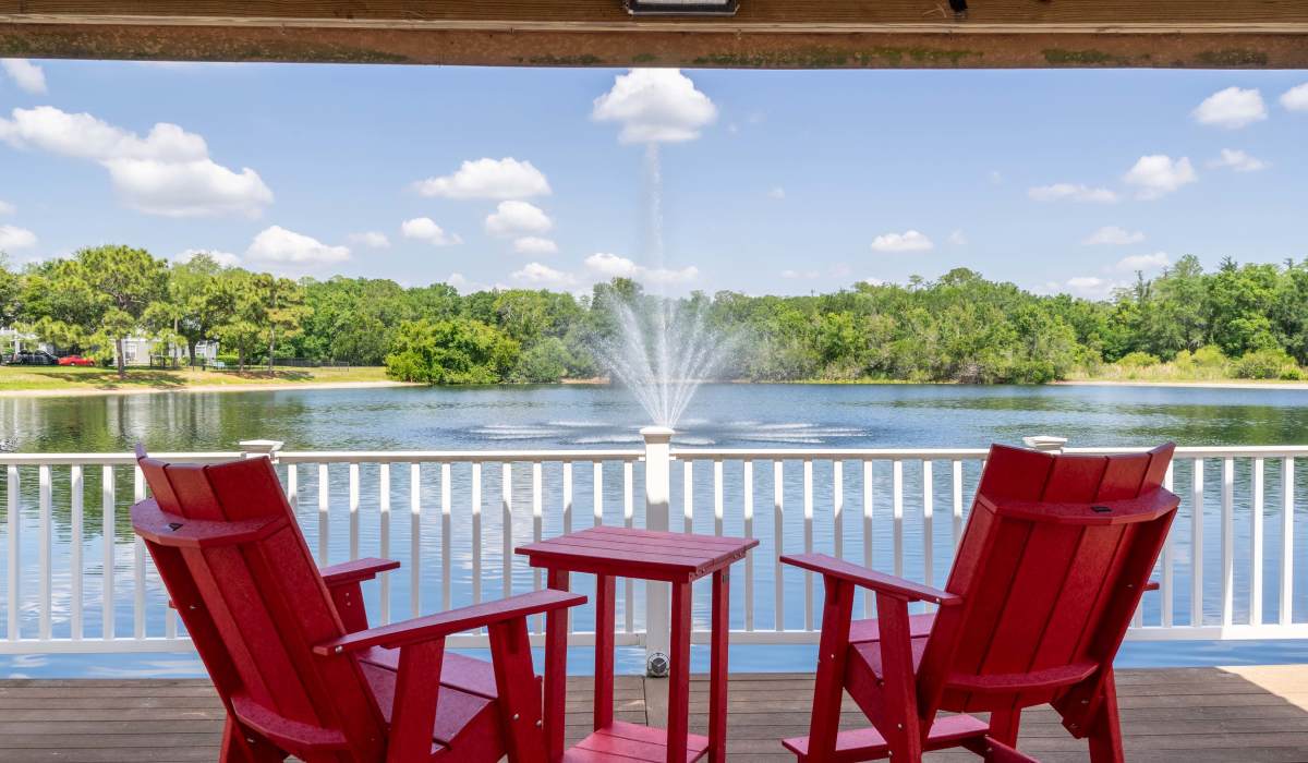 Gazebo with chairs and lake view at Sole at Citrus Park in Tampa, Florida