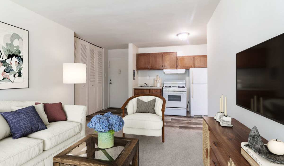 Cozy living room in apartment at Three Chopt West Apartments in Henrico, Virginia