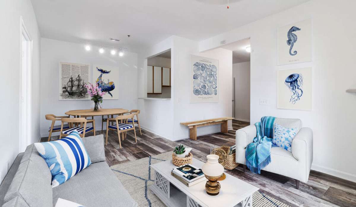 Living room in apartment at Sand Ridge in Wilmington, North Carolina