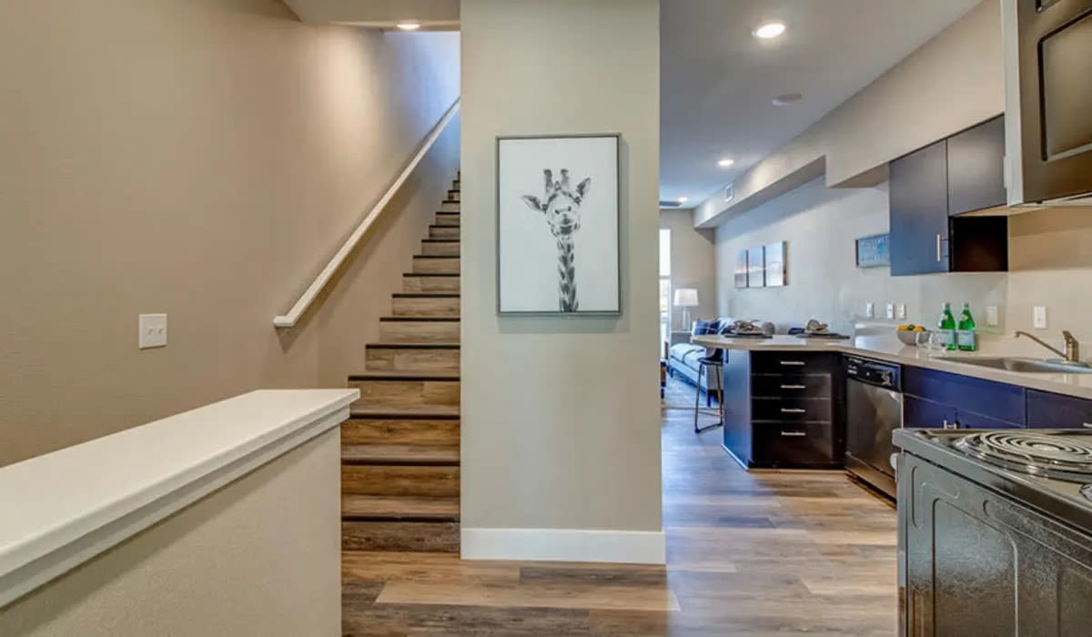 Luxury Apartments In Reno, NV - Riverside Park Apartments - Wood-Style Flooring Staircase To Second Floor Next To Kitchen