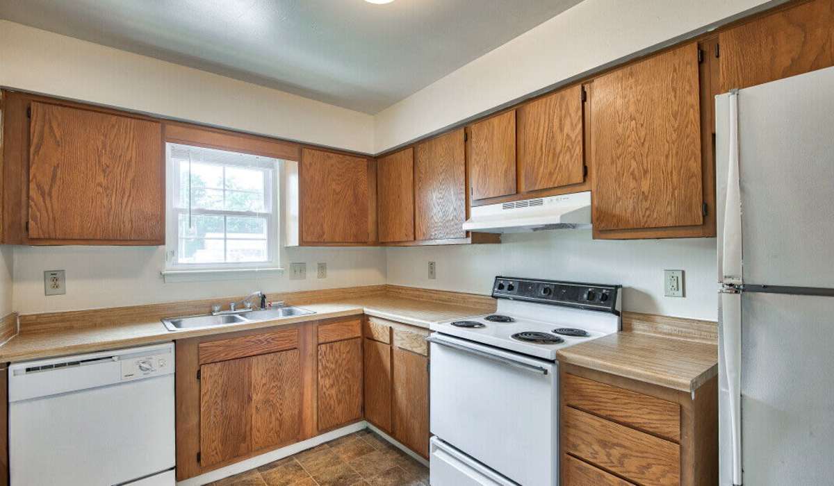 kitchen with white appliances at Southgate Manor in Elizabeth City, North Carolina