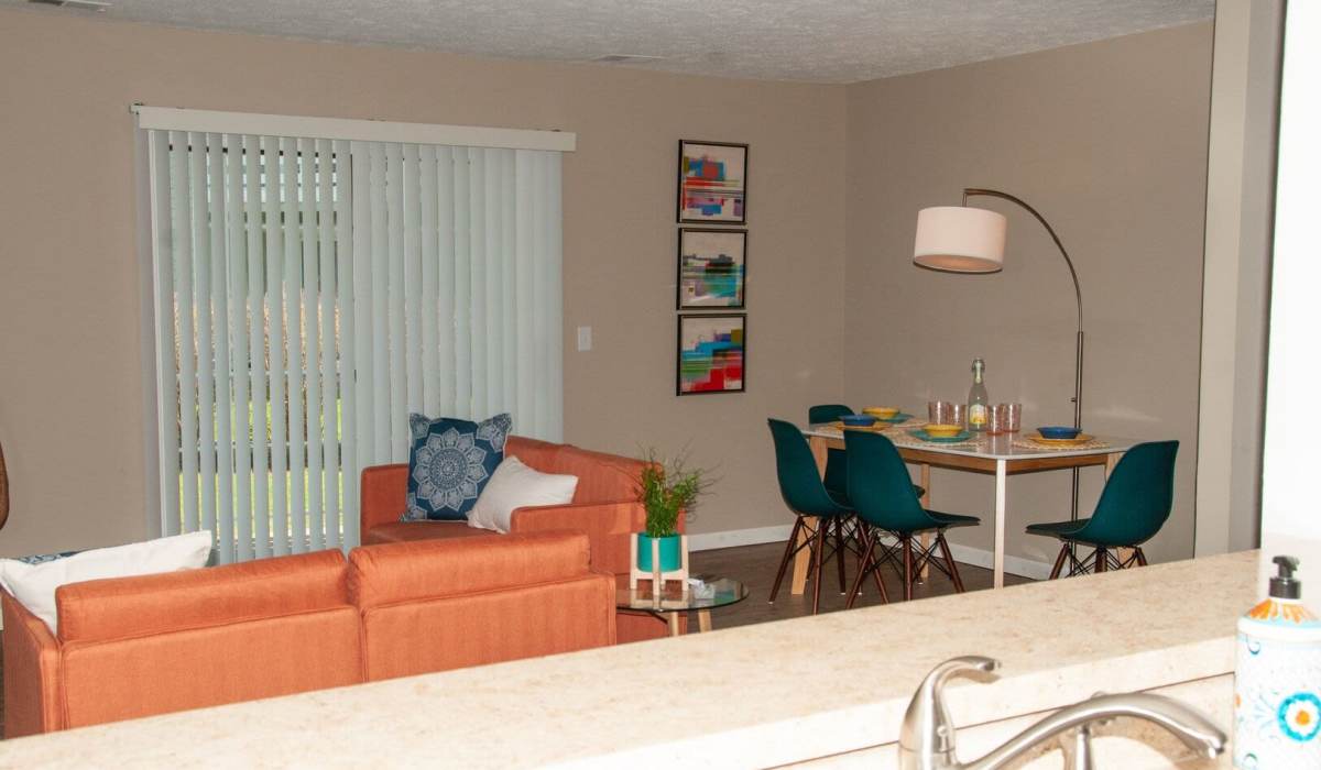 Living room and dining room at Pier 39 Apartments And Townhomes in Indianapolis, Indiana