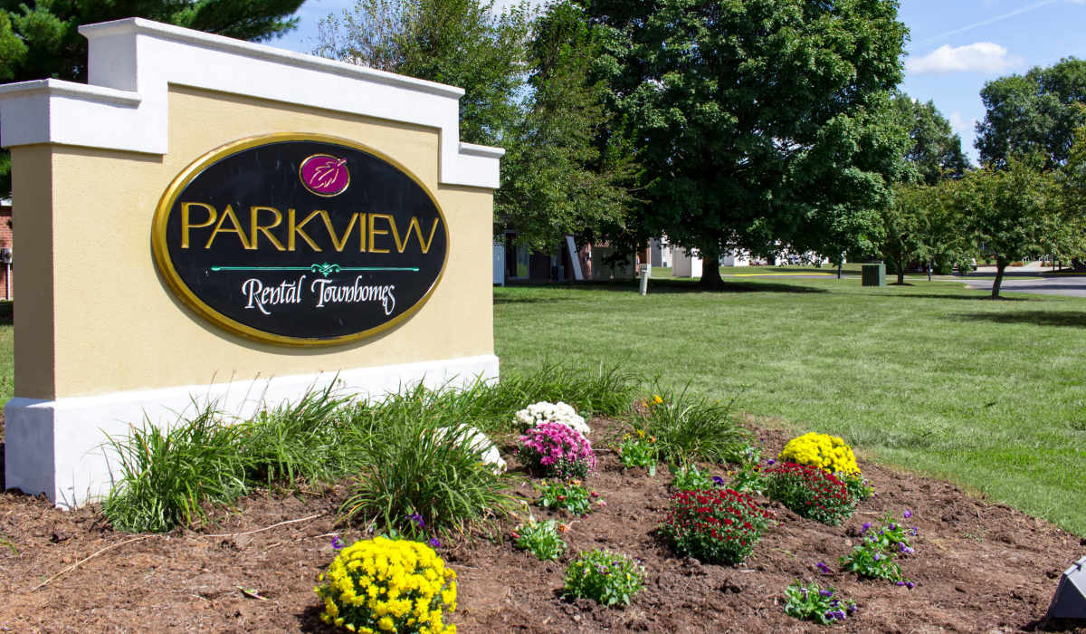 exterior sign at Parkview Rental Townhomes in Columbus, Indiana