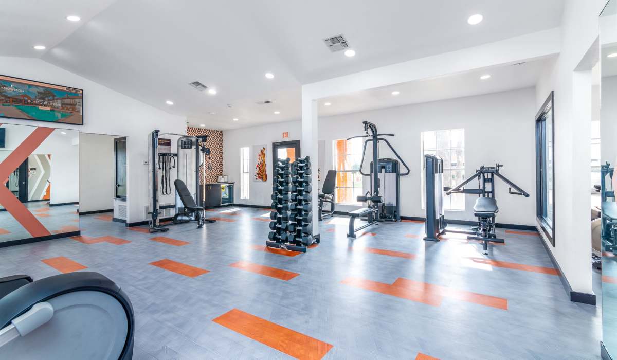 Renovated Fitness Center modern exercise equipment at Knowlton Apartment Homes in Mesquite, Texas