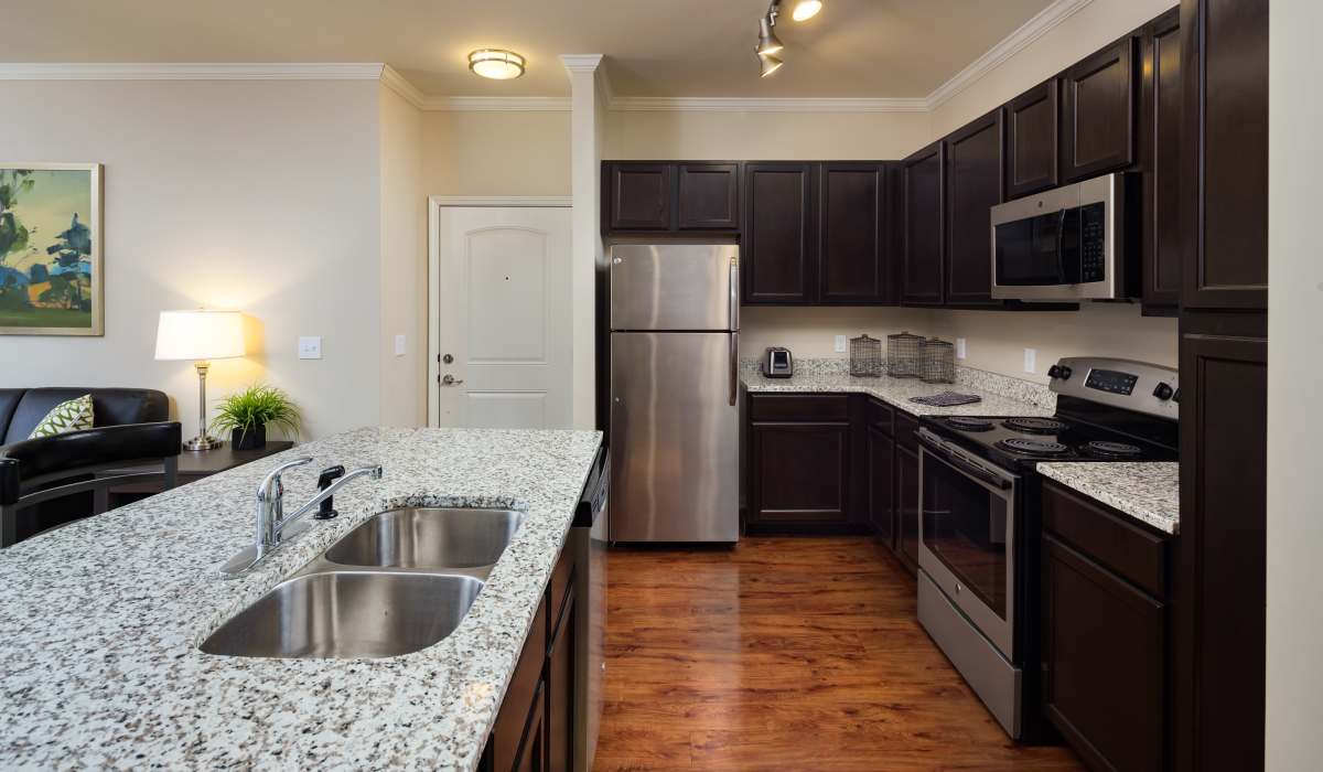 Modern kitchen with stainless-steel appliances at The Preserve at Hardin Valley in Knoxville, Tennessee