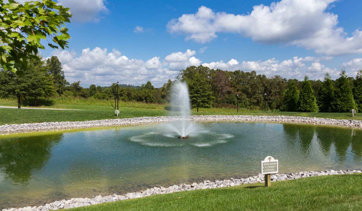 Ponds with water works at The Preserve at Hardin Valley in Knoxville, Tennessee