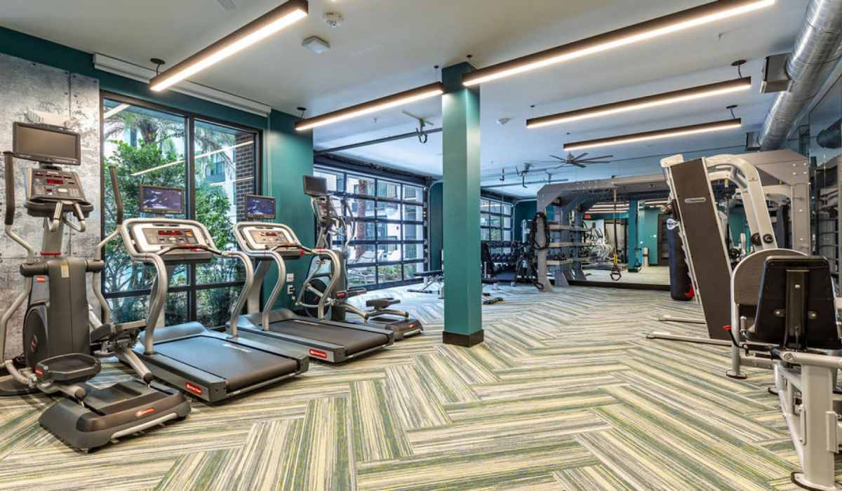 Modern gym at Jade at North Hyde Park in Tampa, Florida